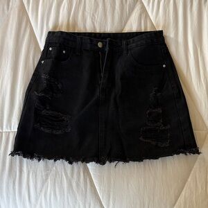Amazon Black Distressed Denim Mini Skirt